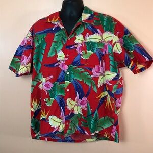 Scorpio Red Floral Hawaiian Shirt Men XXL 2XL Made USA Vintage